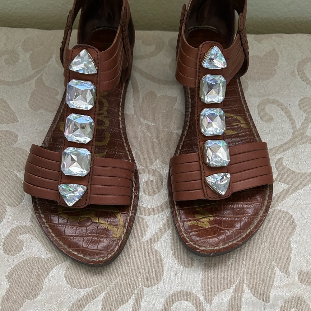 Sam Edelman Brown Gladiator Sandals with Crystal Embellishments